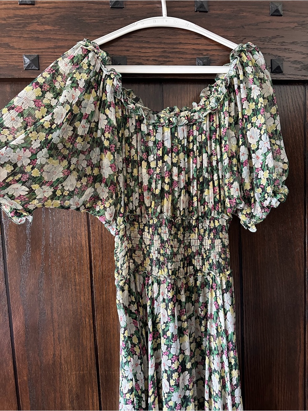 Maje Floral Silk Dress with Gold Thread